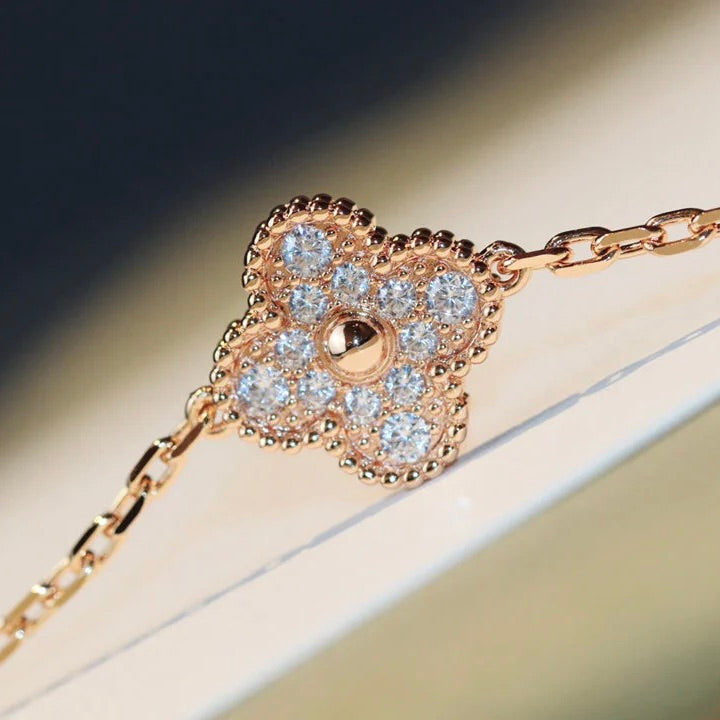 [✨Rose💎] COLLIER TRÈFLE 20 MOTIFS NACRE FONCÉE DIAMANTS