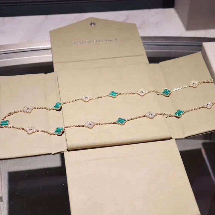 [✨Rose💎] COLLIER TRÈFLE 20 MOTIFS MALACHITE DIAMANT