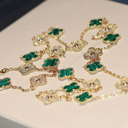 [✨Rose💎] COLLIER TRÈFLE 20 MOTIFS MALACHITE DIAMANT