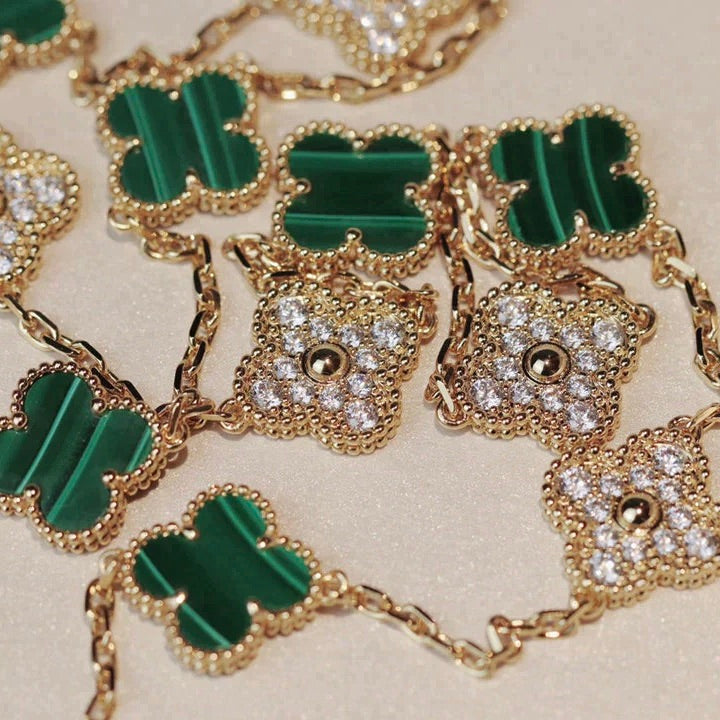 [✨Rose💎] COLLIER TRÈFLE 20 MOTIFS MALACHITE DIAMANT