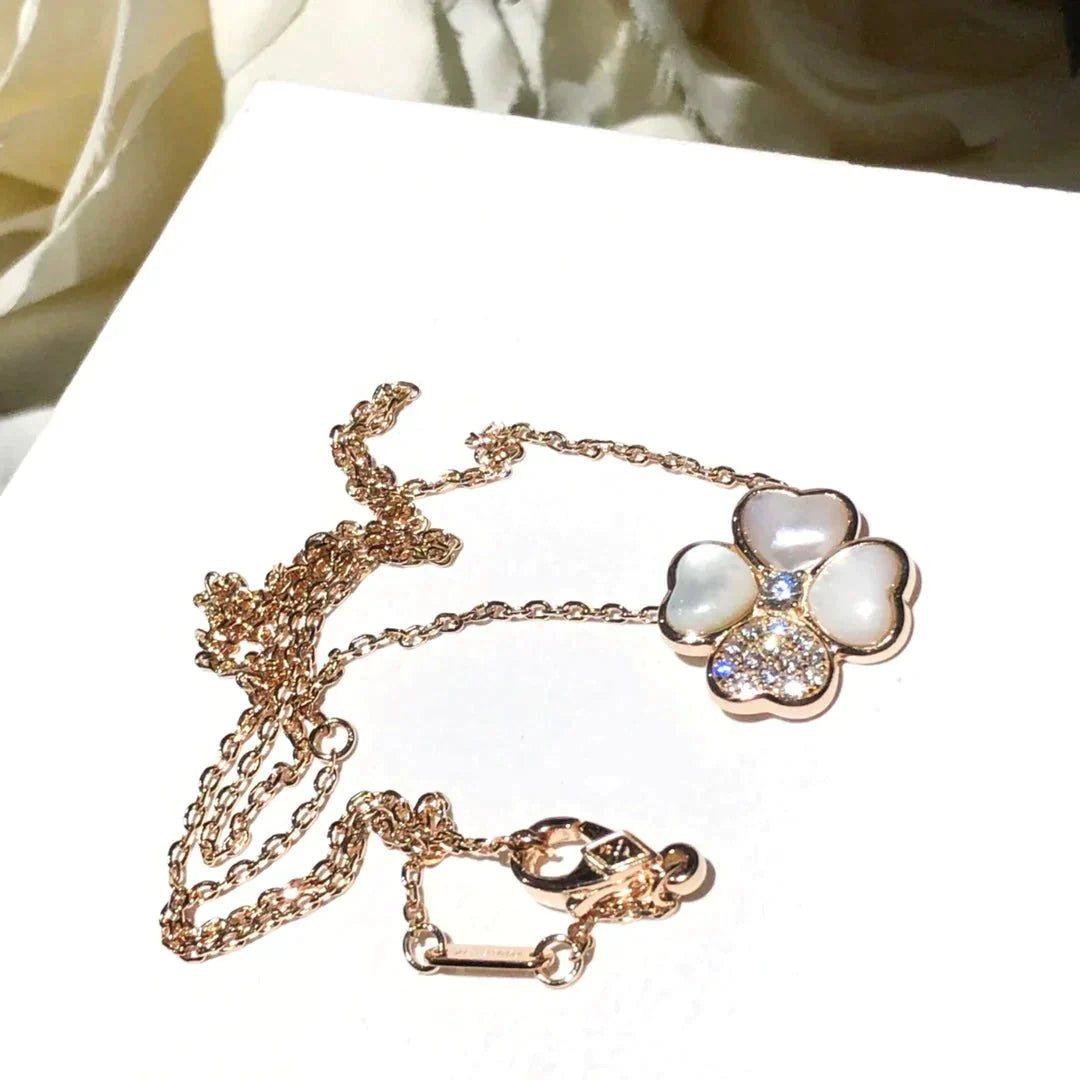 [✨Rose💎] COLLIER EN OR ROSE ET DIAMANTS CLOVER