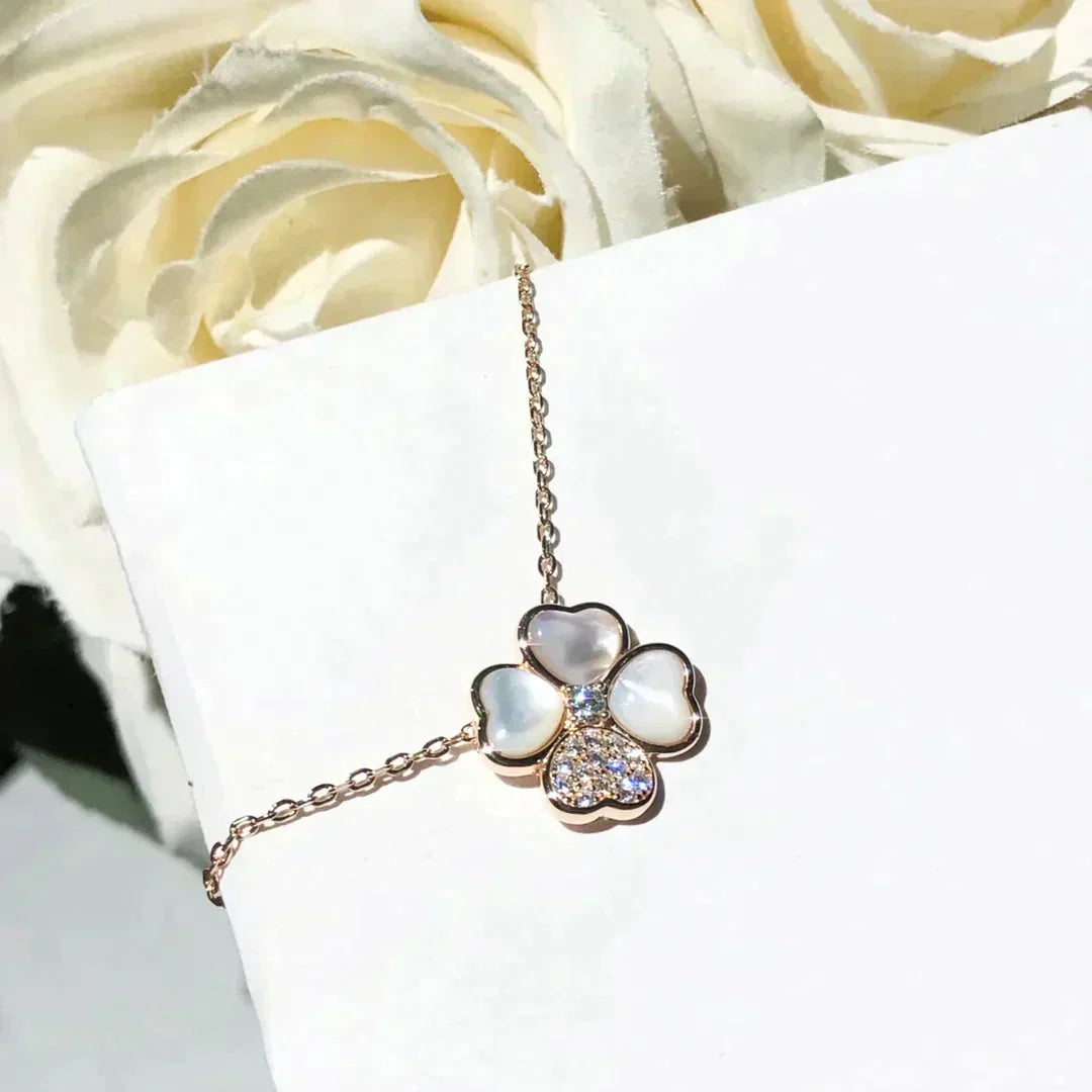 [✨Rose💎] COLLIER EN OR ROSE ET DIAMANTS CLOVER
