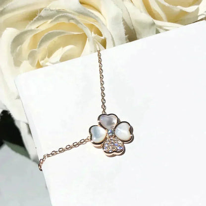 [✨Rose💎] COLLIER EN OR ROSE ET DIAMANTS CLOVER