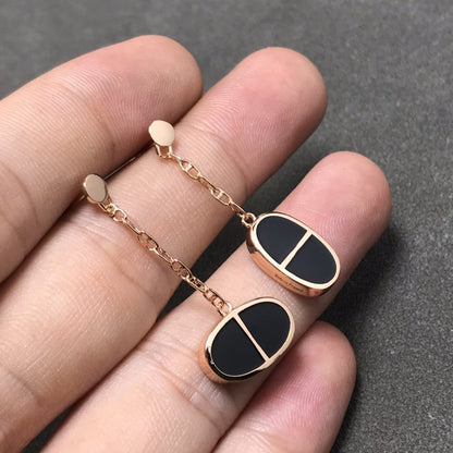 [✨Rose💎]BOUCLES D'OREILLES CHAÎNE VERSO EN CÉRAMIQUE NOIRE ET ARGENT