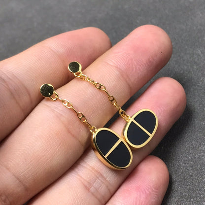 [✨Rose💎]BOUCLES D'OREILLES CHAÎNE VERSO EN CÉRAMIQUE NOIRE ET ARGENT