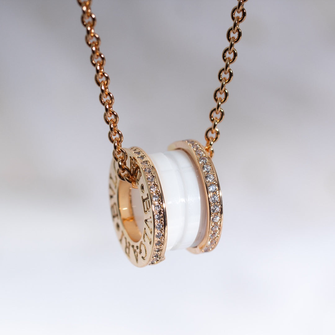 [✨Rose💎] COLLIER ZÉRO 1 EN CÉRAMIQUE BLANCHE, OR ROSE ET DIAMANTS