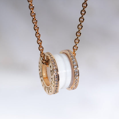 [✨Rose💎] COLLIER ZÉRO 1 EN CÉRAMIQUE BLANCHE, OR ROSE ET DIAMANTS