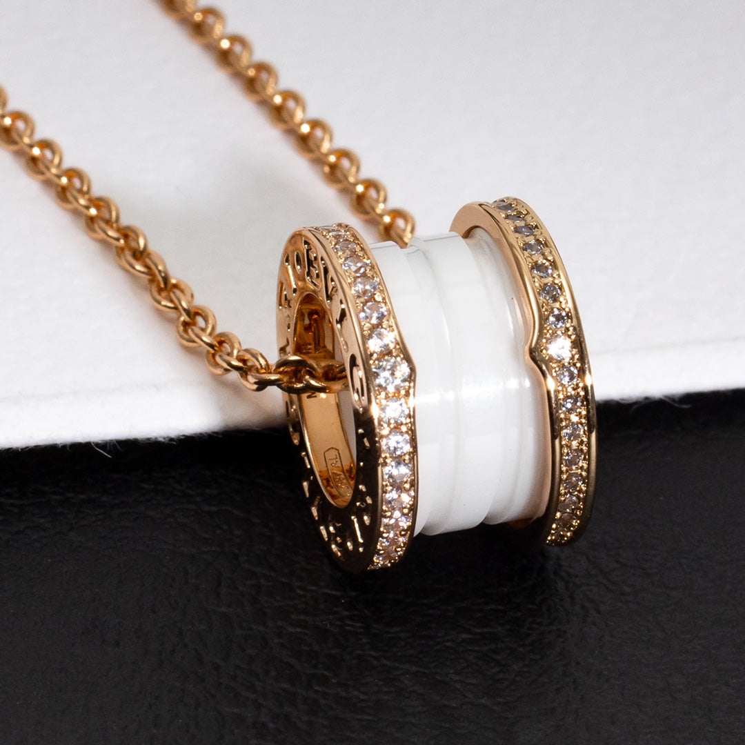 [✨Rose💎] COLLIER ZÉRO 1 EN CÉRAMIQUE BLANCHE, OR ROSE ET DIAMANTS