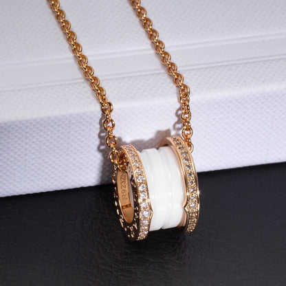 [✨Rose💎] COLLIER ZÉRO 1 EN CÉRAMIQUE BLANCHE, OR ROSE ET DIAMANTS