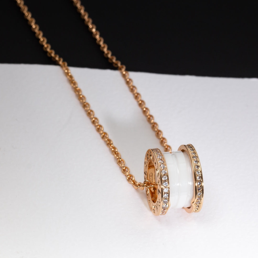 [✨Rose💎] COLLIER ZÉRO 1 EN CÉRAMIQUE BLANCHE, OR ROSE ET DIAMANTS