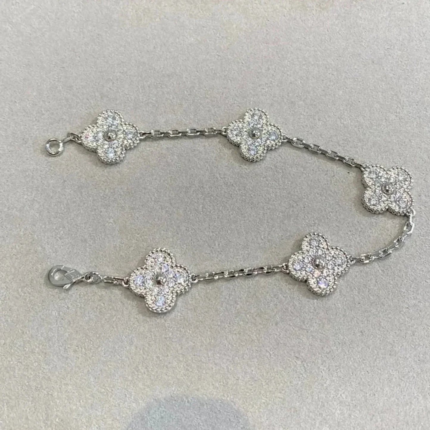 [✨Rose💎]BRACELET TRÈFLE 5 MOTIFS DIAMANT ARGENT