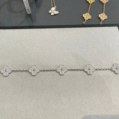 [✨Rose💎]BRACELET TRÈFLE 5 MOTIFS DIAMANT ARGENT