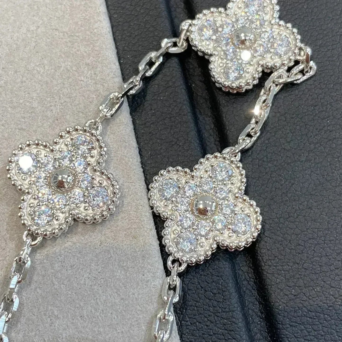 [✨Rose💎]BRACELET TRÈFLE 5 MOTIFS DIAMANT ARGENT