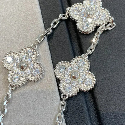 [✨Rose💎]BRACELET TRÈFLE 5 MOTIFS DIAMANT ARGENT
