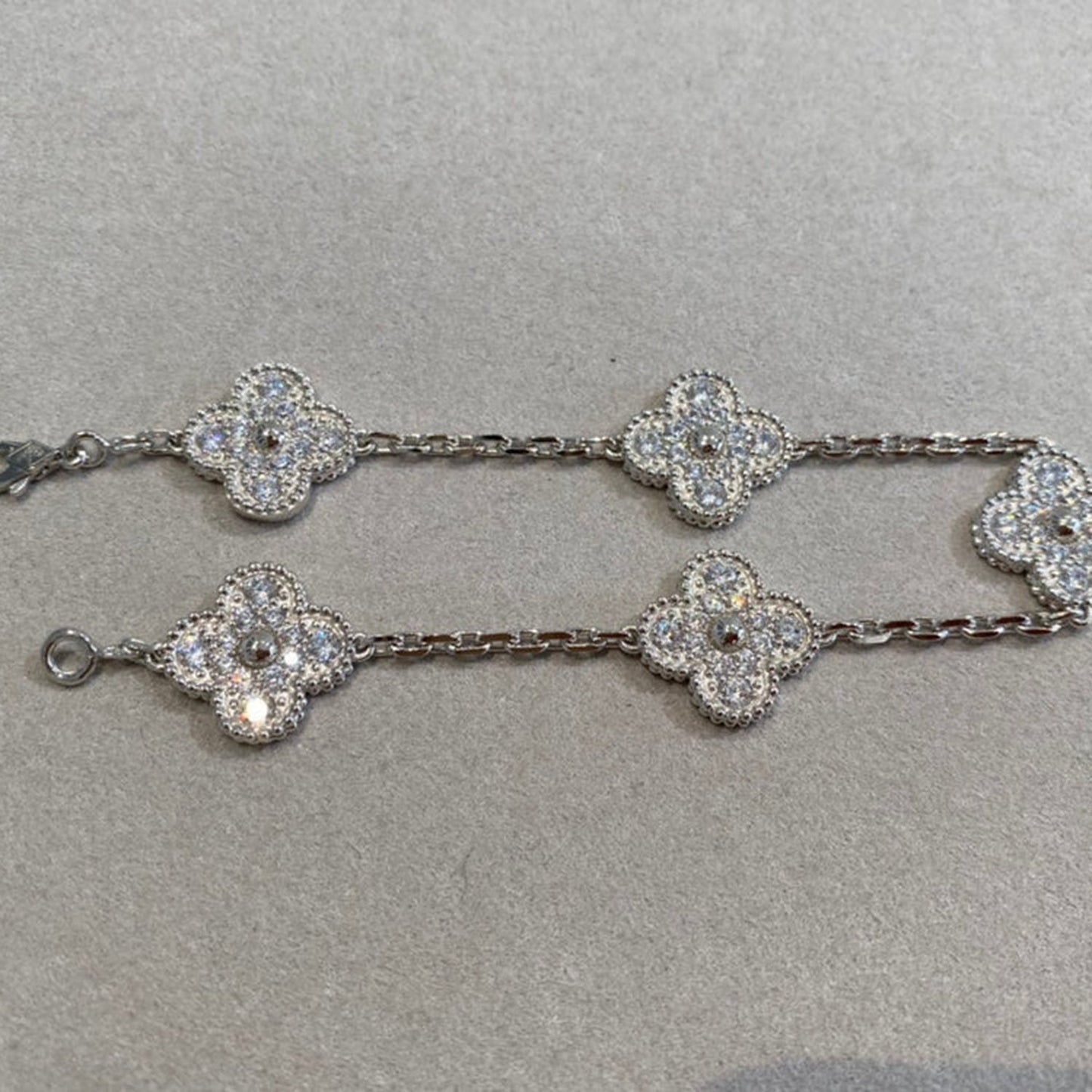 [✨Rose💎]BRACELET TRÈFLE 5 MOTIFS DIAMANT ARGENT