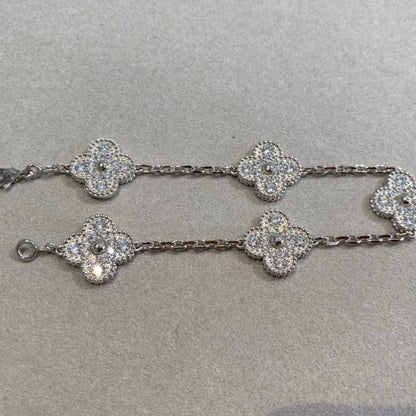 [✨Rose💎]BRACELET TRÈFLE 5 MOTIFS DIAMANT ARGENT
