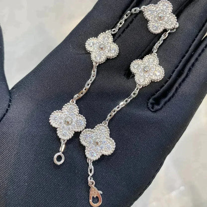 [✨Rose💎]BRACELET TRÈFLE 5 MOTIFS DIAMANT ARGENT