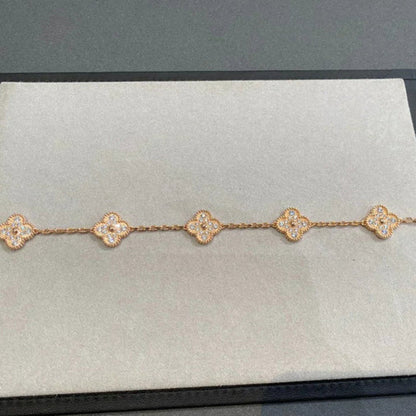 [✨Rose💎]BRACELET TRÈFLE 5 MOTIFS EN DIAMANTS