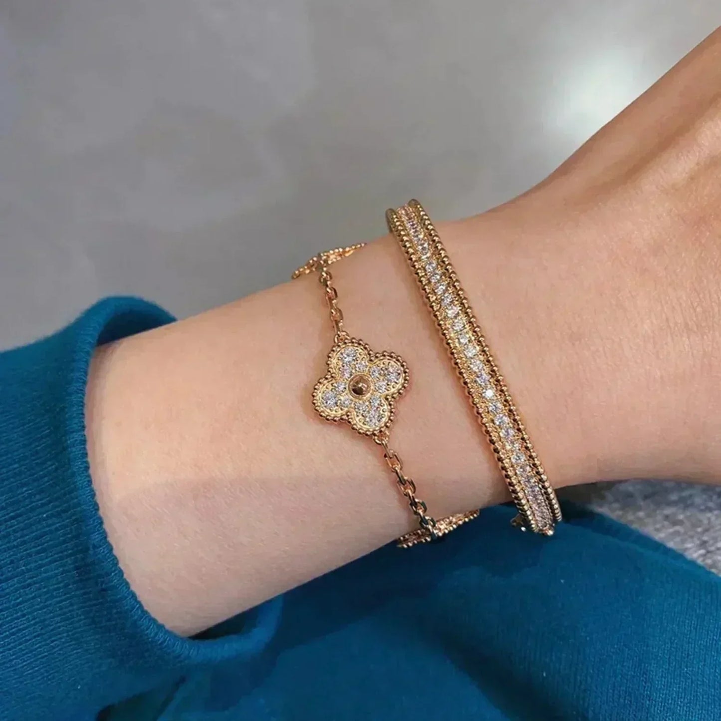 [✨Rose💎]BRACELET TRÈFLE 5 MOTIFS EN DIAMANTS