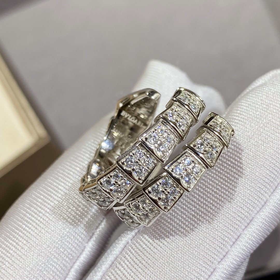 [✨Rose💎]BAGUE DOUBLE SERPENTI ARGENT PAVÉ DIAMANTS