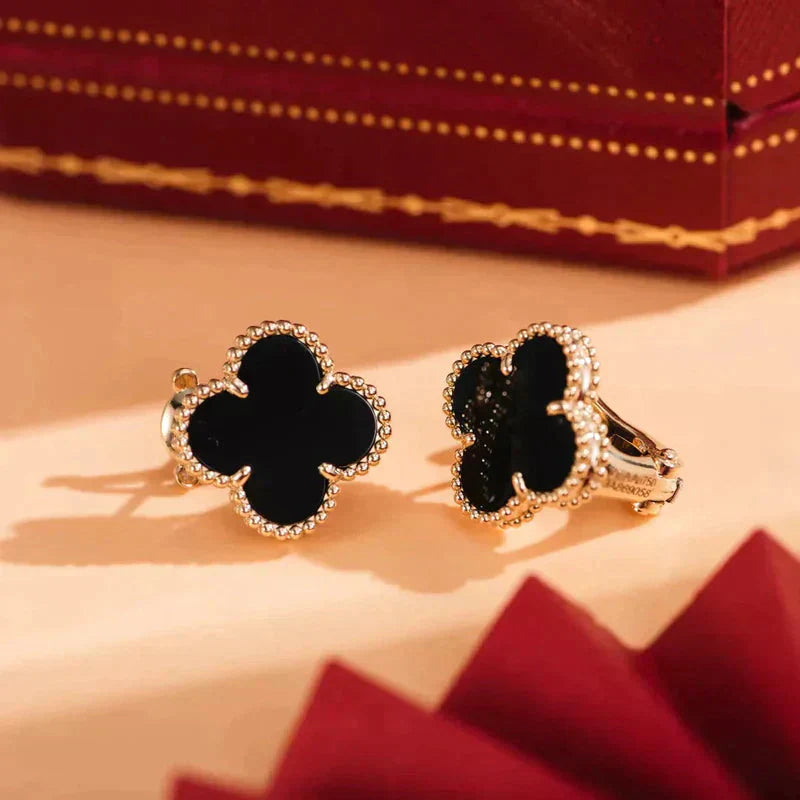 [✨Rose💎]CLOVER MEDIUM 1 MOTIFS  ONYX STUD EARRINGS