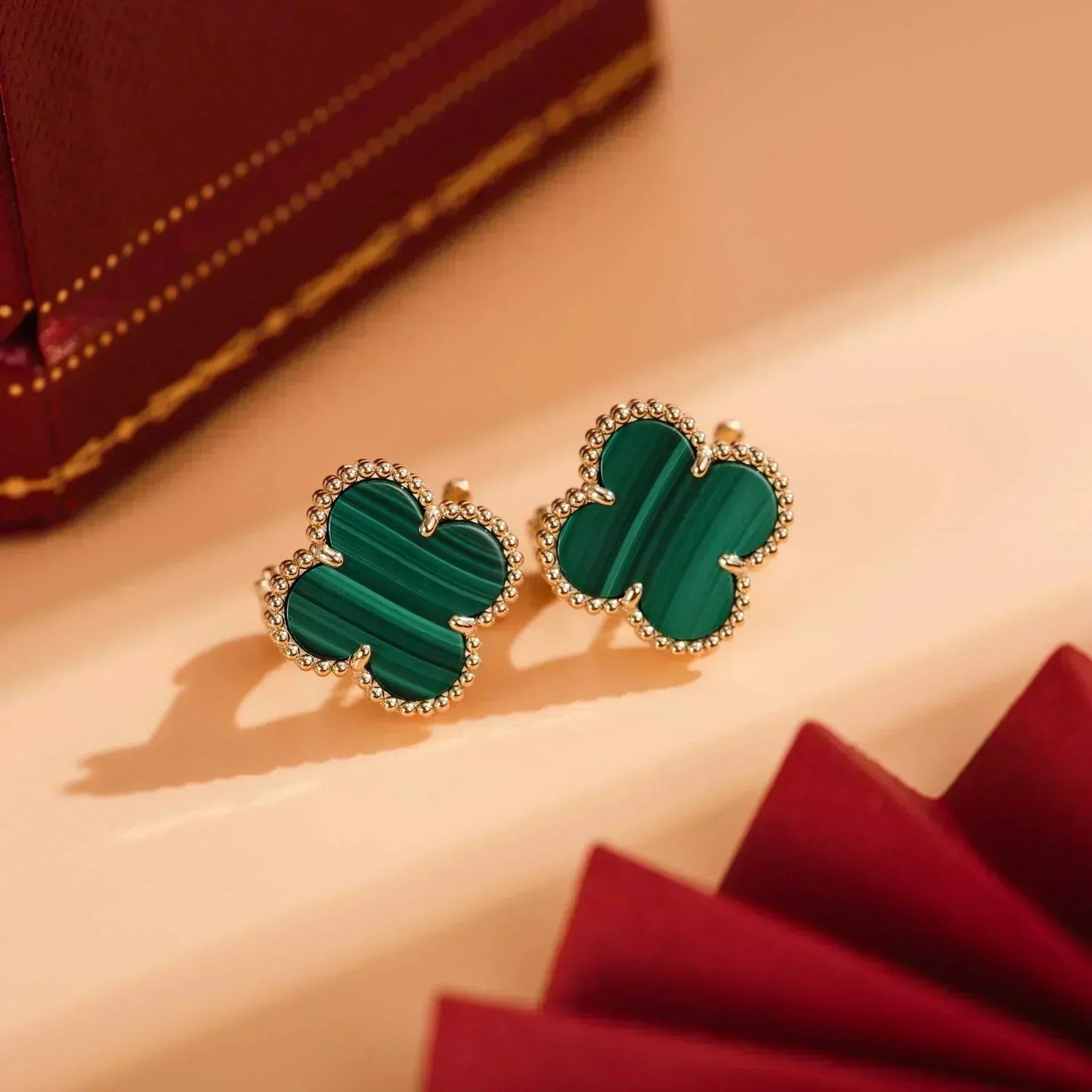 [✨Rose💎] BOUCLES D'OREILLES CLOVER MOYENNES 1 MOTIF MALACHITE