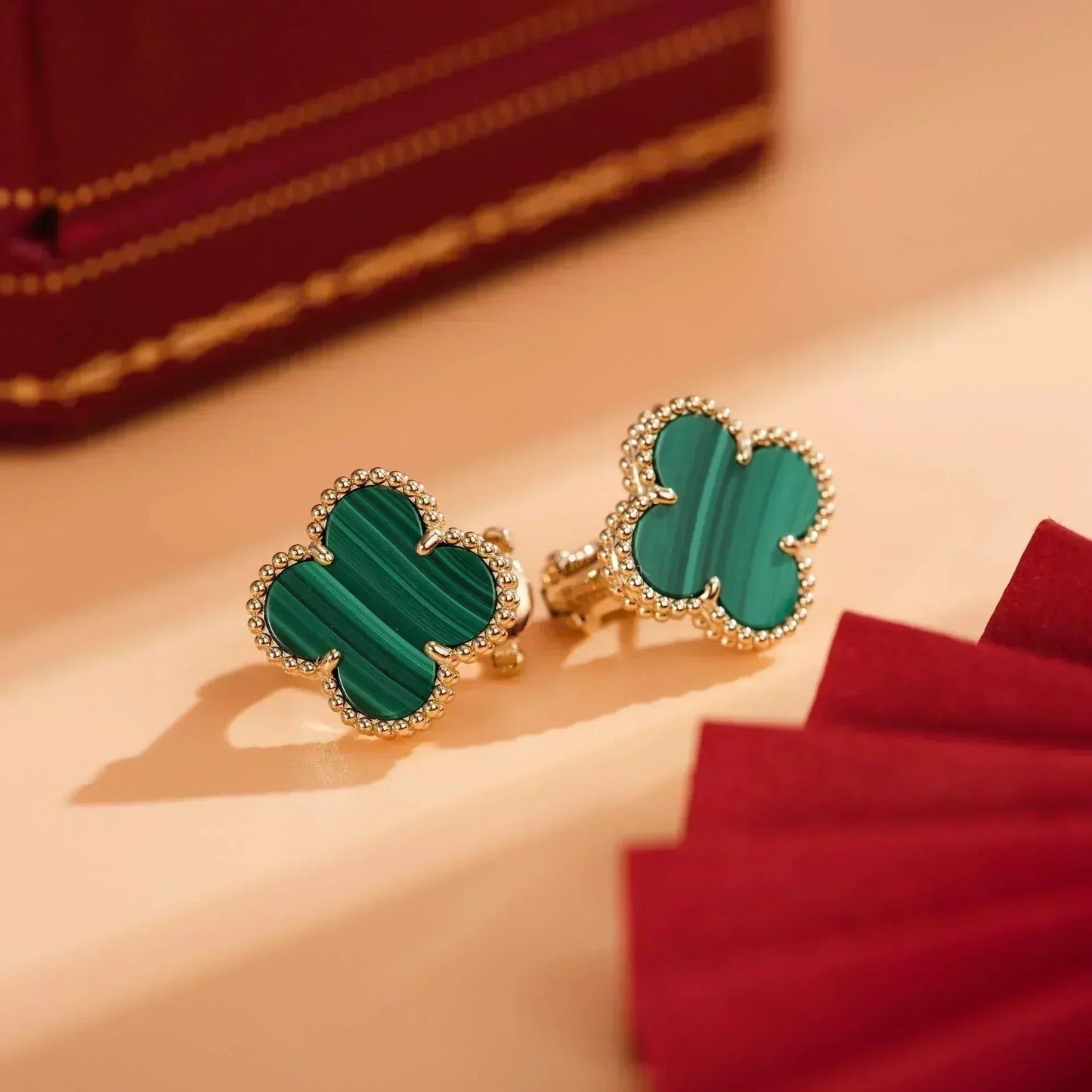 [✨Rose💎] BOUCLES D'OREILLES CLOVER MOYENNES 1 MOTIF MALACHITE