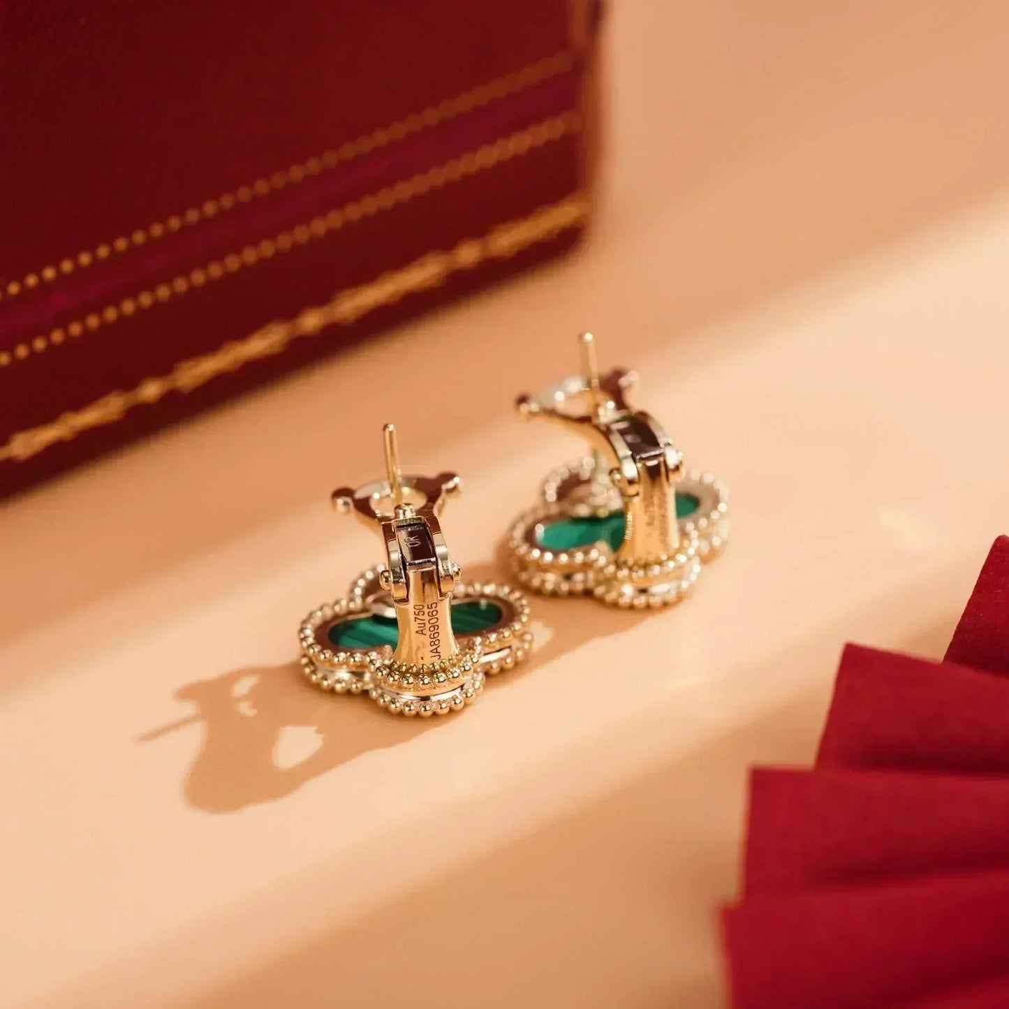 [✨Rose💎] BOUCLES D'OREILLES CLOVER MOYENNES 1 MOTIF MALACHITE