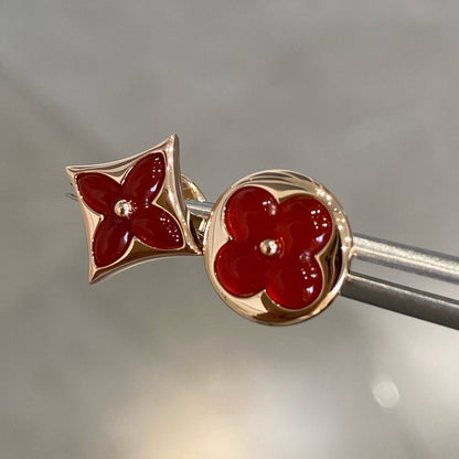 [✨Rose💎]Boucles d'oreilles à tige en or rose et cornaline, étoile et soleil