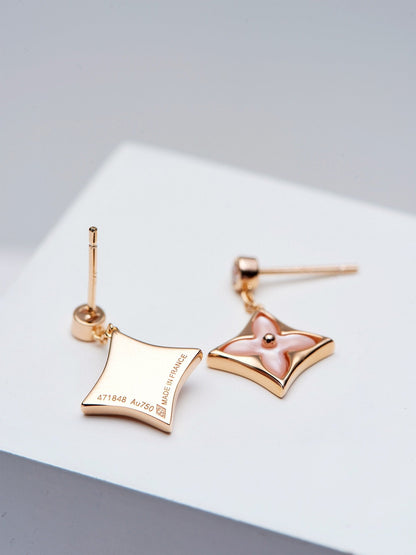 [✨Rose💎]DOUBLE STAR PINK GOLD MOP DROP EARRINGS