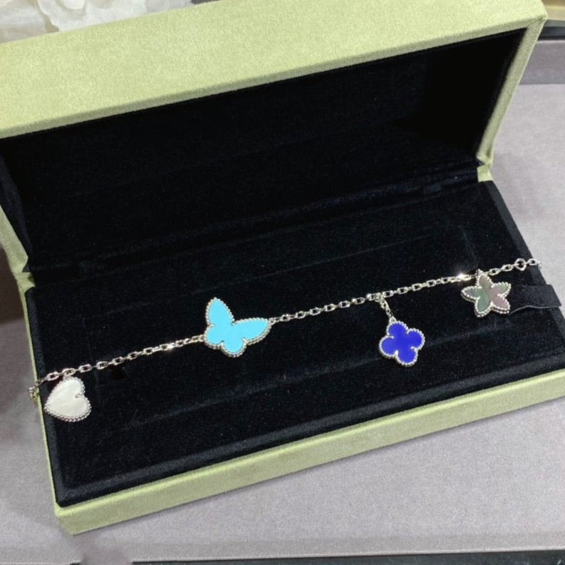 [✨Rose💎]BRACELET PRINTEMPS CHANCEUX EN ARGENT 4 MOTIFS