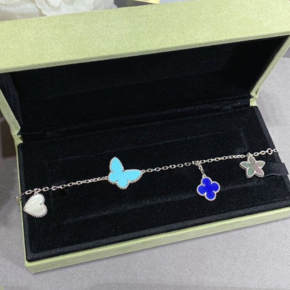 [✨Rose💎]BRACELET PRINTEMPS CHANCEUX EN ARGENT 4 MOTIFS