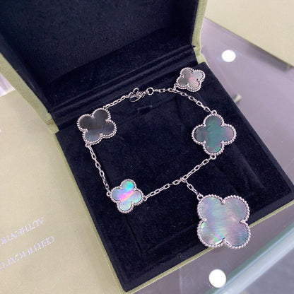 [✨Rose💎]BRACELET TRÈFLE 5 MOTIFS ARGENT FONCÉ
