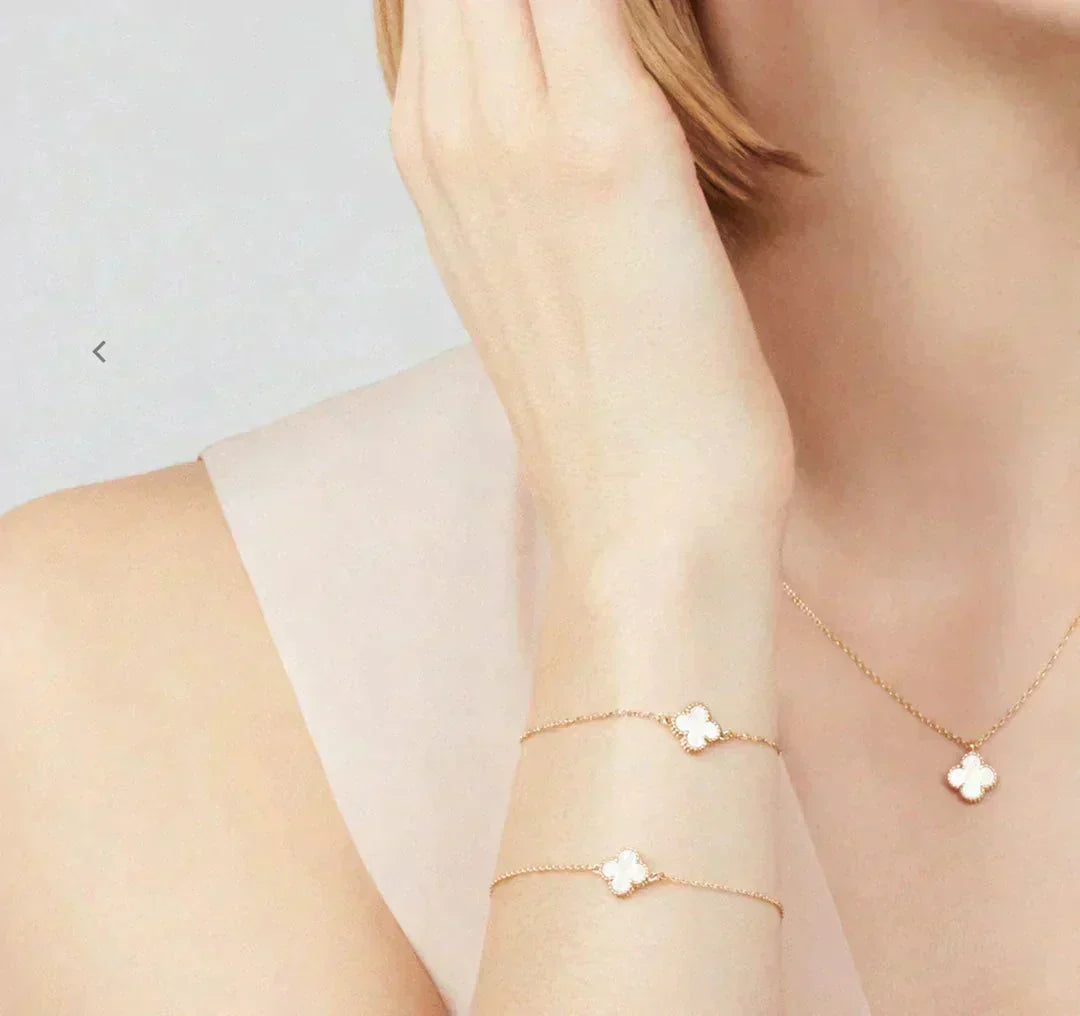 [✨Rose💎] COLLIER MINI TRÈFLE EN NACRE BLANCHE 9,5 MM