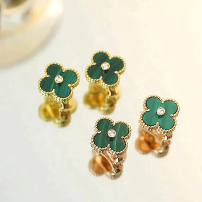 [✨Rose💎] BOUCLES D'OREILLES CLOVER MOYENNES 1 MOTIF MALACHITE DIAMANT