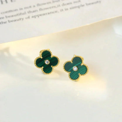 [✨Rose💎] BOUCLES D'OREILLES CLOVER MOYENNES 1 MOTIF MALACHITE DIAMANT