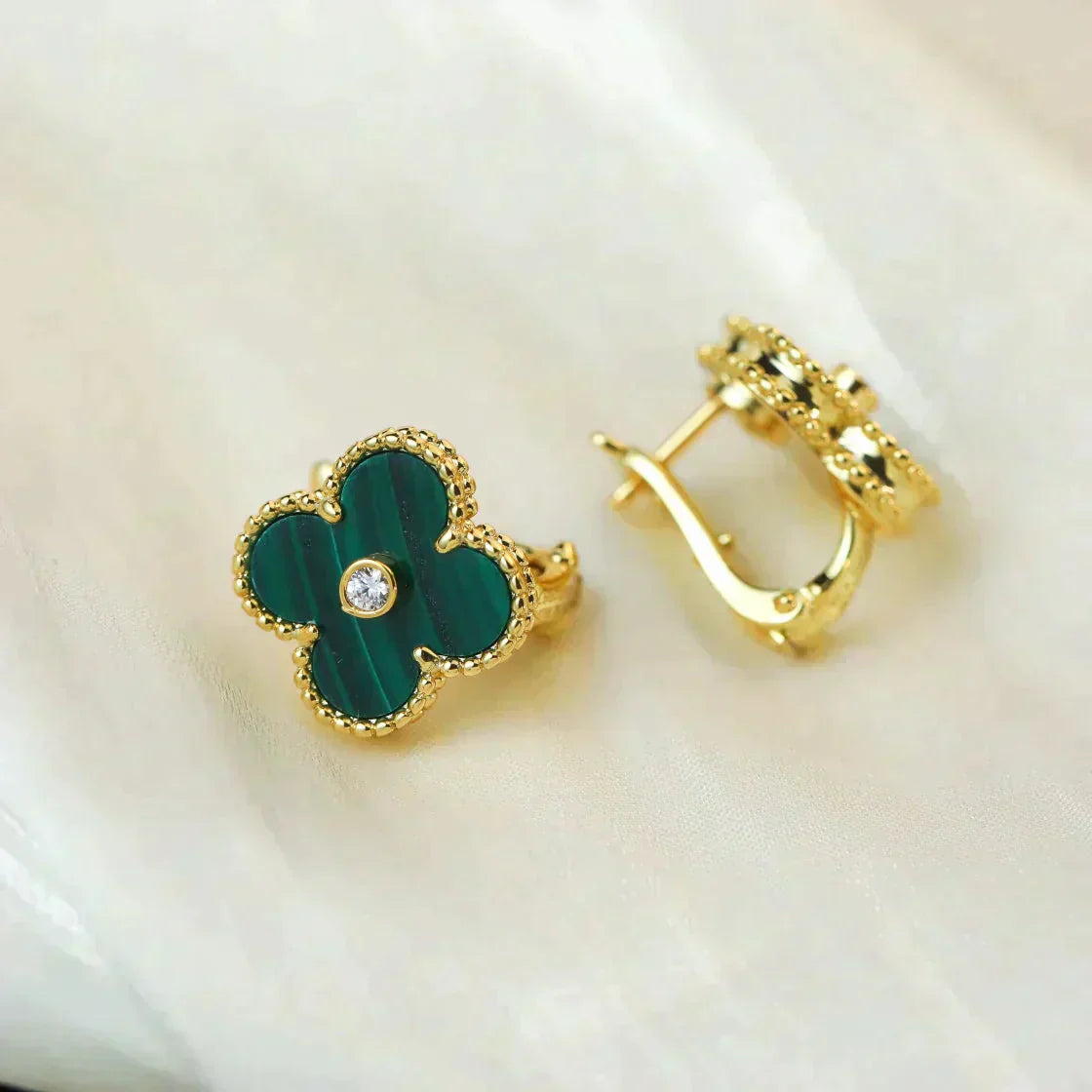 [✨Rose💎] BOUCLES D'OREILLES CLOVER MOYENNES 1 MOTIF MALACHITE DIAMANT