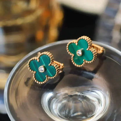 [✨Rose💎] BOUCLES D'OREILLES CLOVER MOYENNES 1 MOTIF MALACHITE DIAMANT