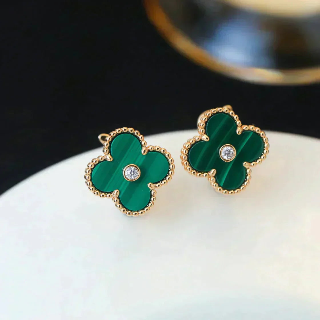 [✨Rose💎] BOUCLES D'OREILLES CLOVER MOYENNES 1 MOTIF MALACHITE DIAMANT