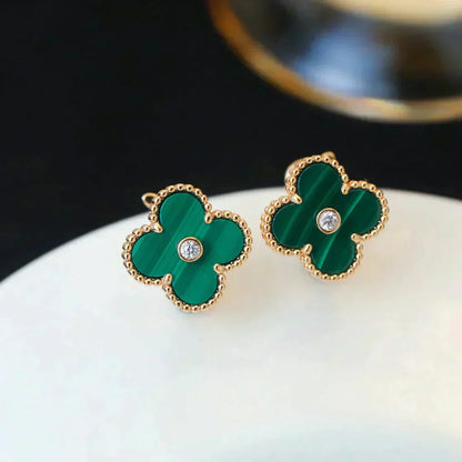 [✨Rose💎] BOUCLES D'OREILLES CLOVER MOYENNES 1 MOTIF MALACHITE DIAMANT