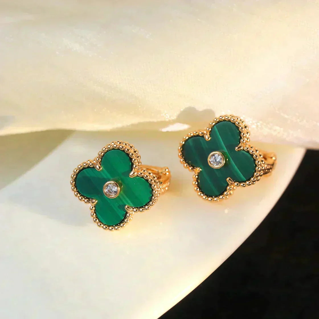 [✨Rose💎] BOUCLES D'OREILLES CLOVER MOYENNES 1 MOTIF MALACHITE DIAMANT