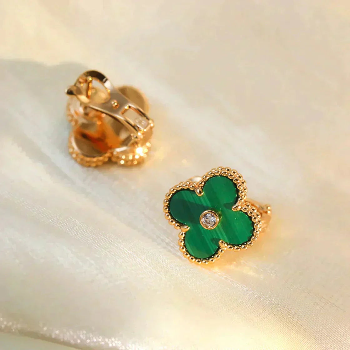 [✨Rose💎] BOUCLES D'OREILLES CLOVER MOYENNES 1 MOTIF MALACHITE DIAMANT