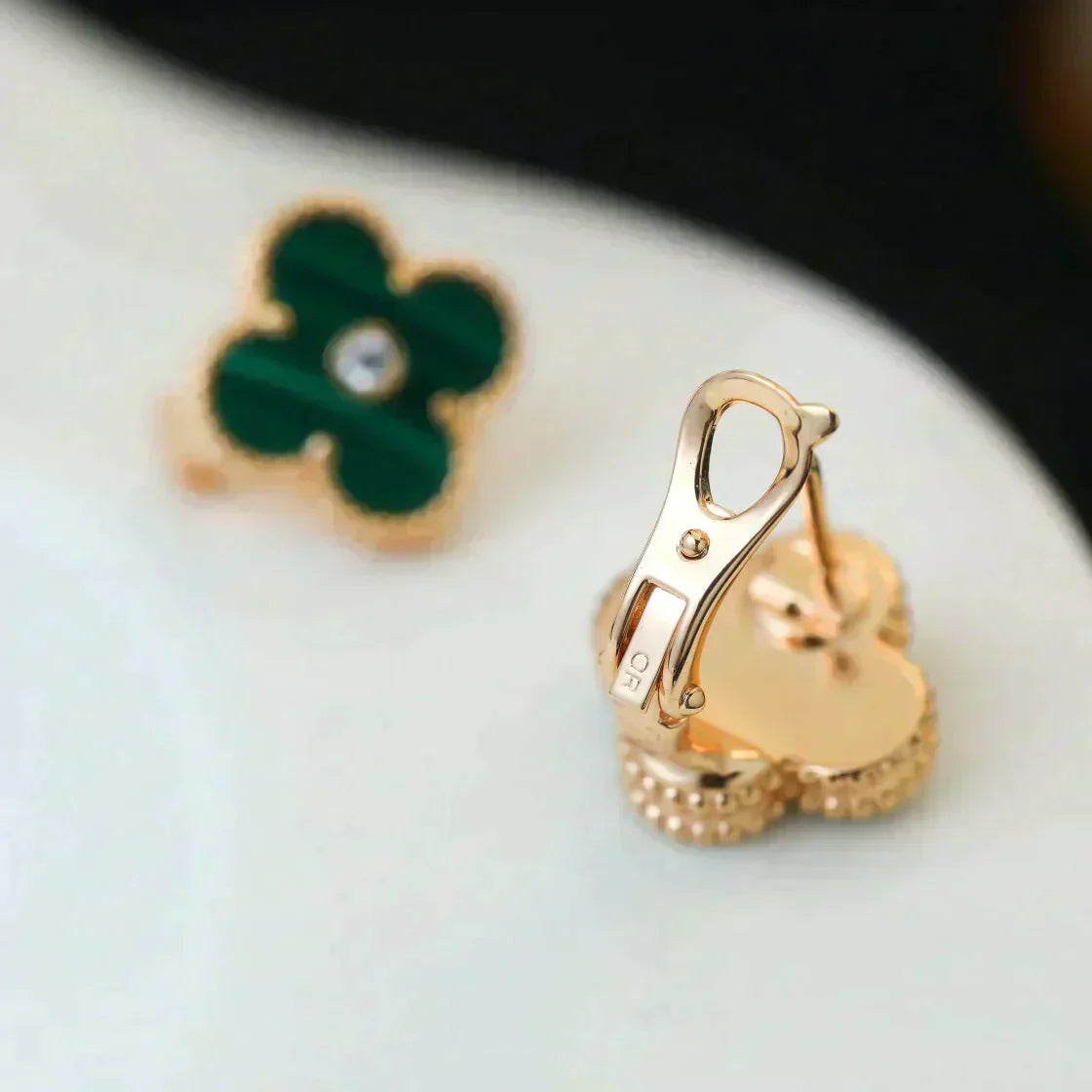 [✨Rose💎] BOUCLES D'OREILLES CLOVER MOYENNES 1 MOTIF MALACHITE DIAMANT