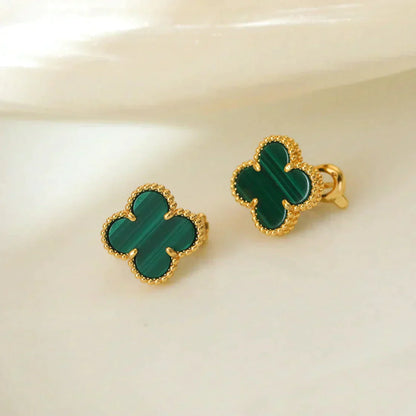 [✨Rose💎] BOUCLES D'OREILLES CLOVER MOYENNES 1 MOTIF MALACHITE