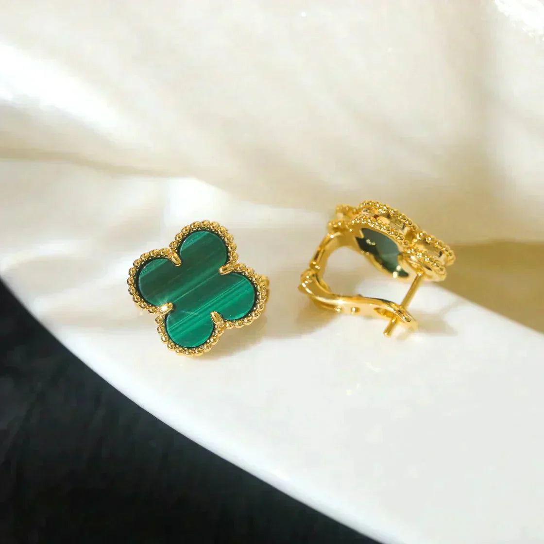 [✨Rose💎] BOUCLES D'OREILLES CLOVER MOYENNES 1 MOTIF MALACHITE
