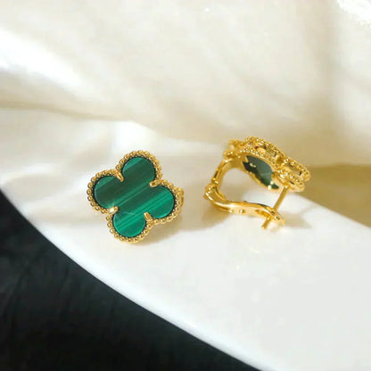 [✨Rose💎] BOUCLES D'OREILLES CLOVER MOYENNES 1 MOTIF MALACHITE