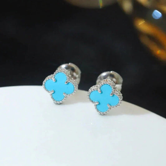 [✨Rose💎]CLOVER MINI 9.5MM ONYX STUD EARRINGS SILVER