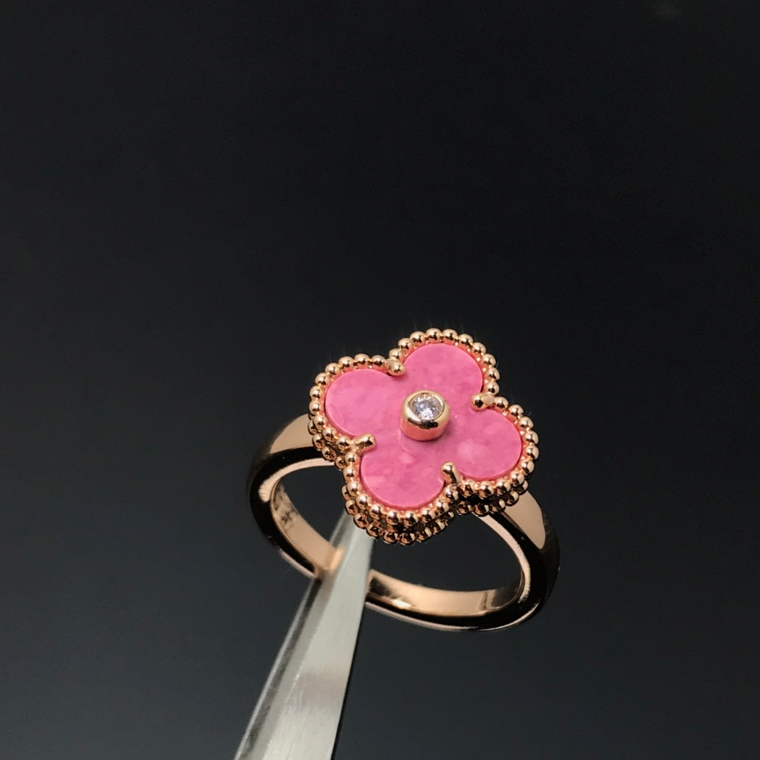 [✨Rose💎]BAGUE EN OR ROSE ET RHODONITE TRÈFLE