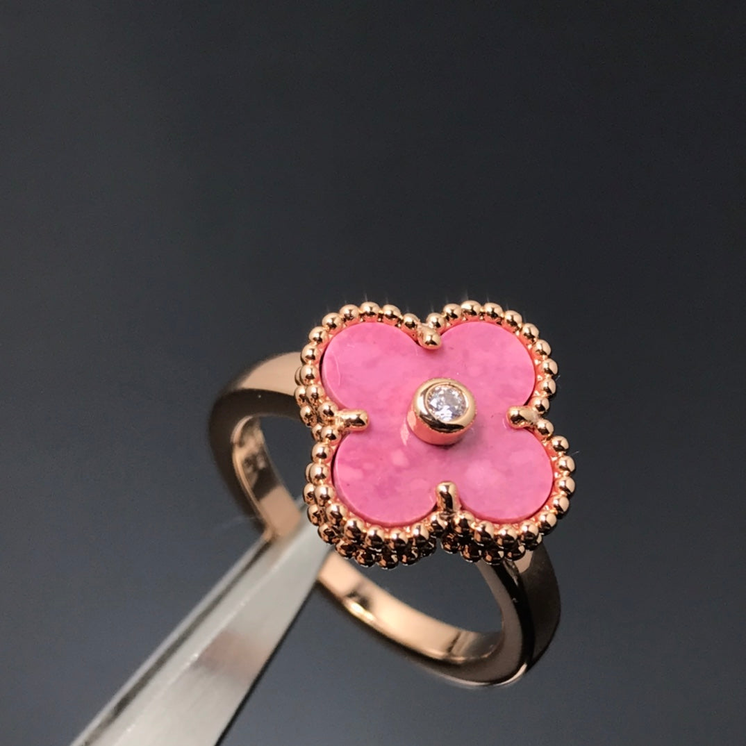 [✨Rose💎]BAGUE EN OR ROSE ET RHODONITE TRÈFLE