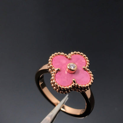 [✨Rose💎]BAGUE EN OR ROSE ET RHODONITE TRÈFLE